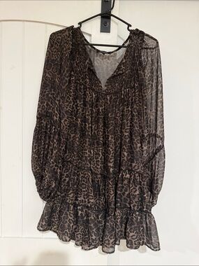Olivaceous Brown and Black Leopard Print Mini Dress